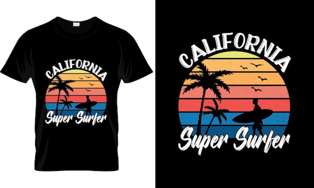 California Super Surfer camiseta vintage retro Vector Premium