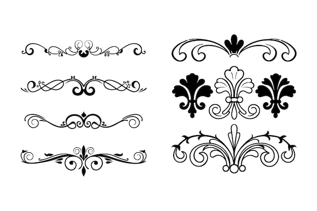 Caligrafía barroca Ornamento vectorial Conjunto Diseño de fondo blanco elegante