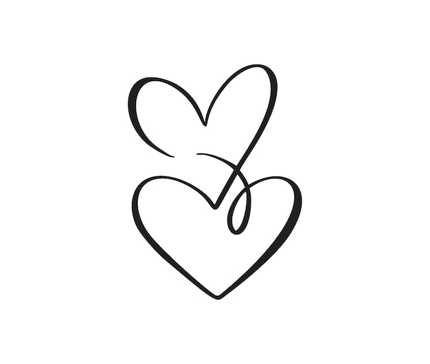 Caligrafía dos amantes corazones icono dibujado a mano logo vector día de san valentín decoración para tarjeta de felicitación