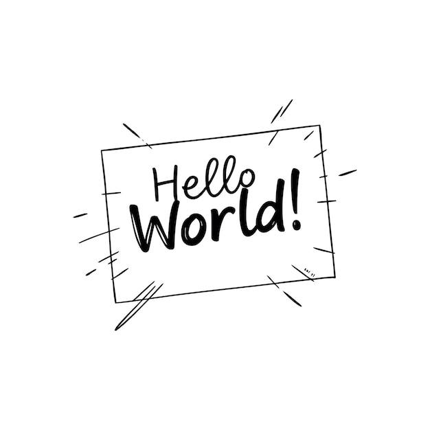 Caligrafía Hello World dibujada a mano para tarjetas de felicitación