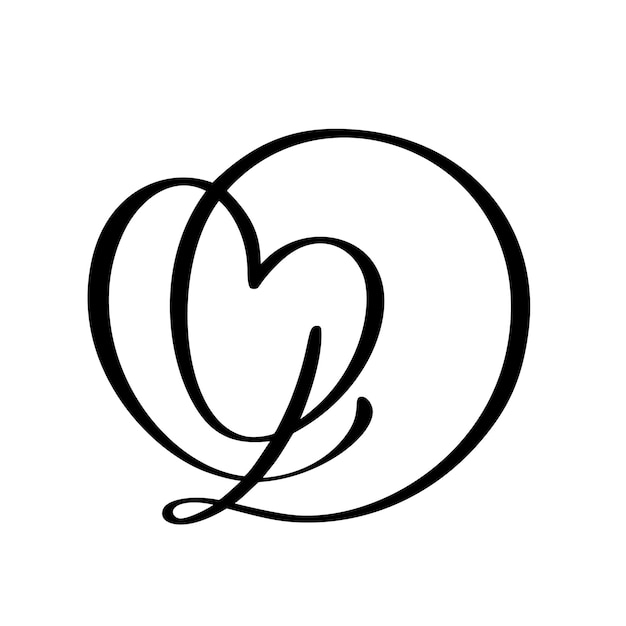 Caligrafía letra de amor de vector dibujada a mano D monograma de corazón vintage fuente de escritura en mayúscula
