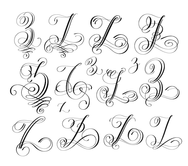 Vector caligrafía letras script font z set escrito a mano