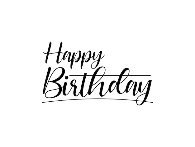 Caligrafía de letras de texto de feliz cumpleaños con adorno negro aislado sobre fondo blanco.
