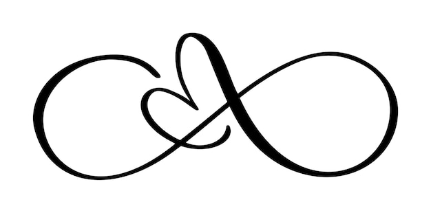 Caligrafía vector corazón y signo para siempre día de san valentín Infinito amor símbolo romántico logotipo vinculado