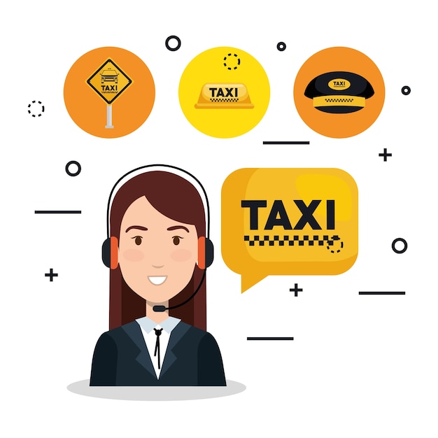 Call center operator taxi service app cartoon