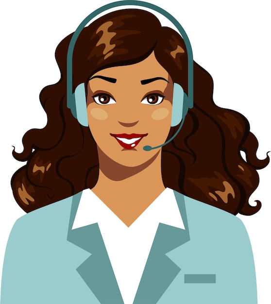 Call Center Support Young Black African American Mulatto Hispanic Woman con auriculares