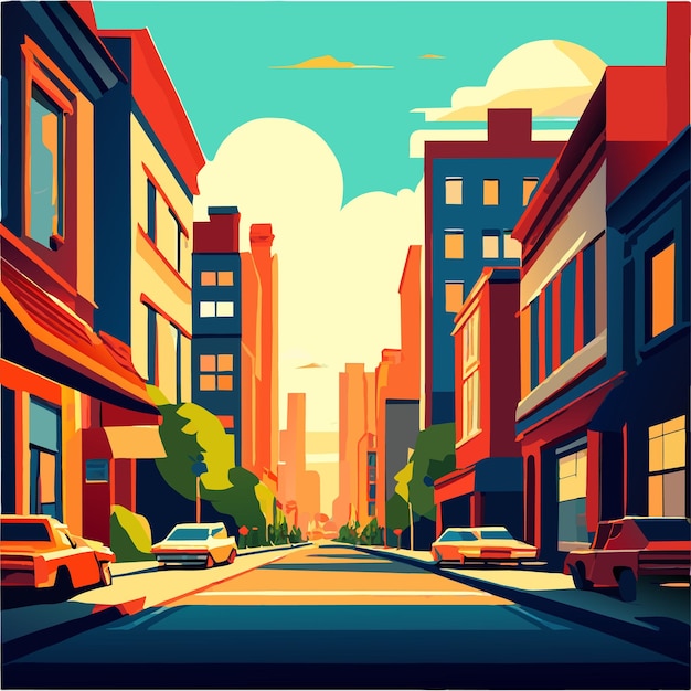 Vector calle de la ciudad urbana contra el fondo de la gran ciudad ilustración vectorial