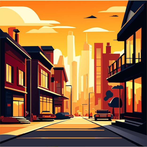 Vector calle de la ciudad urbana contra el fondo de la gran ciudad ilustración vectorial