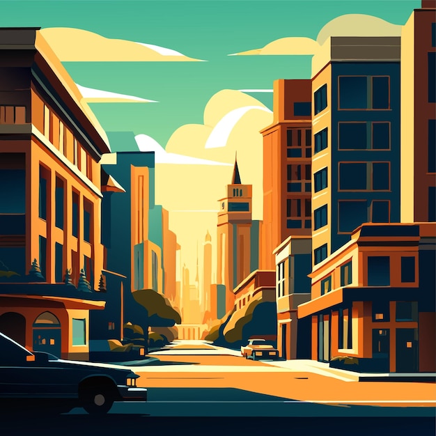 Calle de la ciudad urbana contra el fondo de la gran ciudad ilustración vectorial