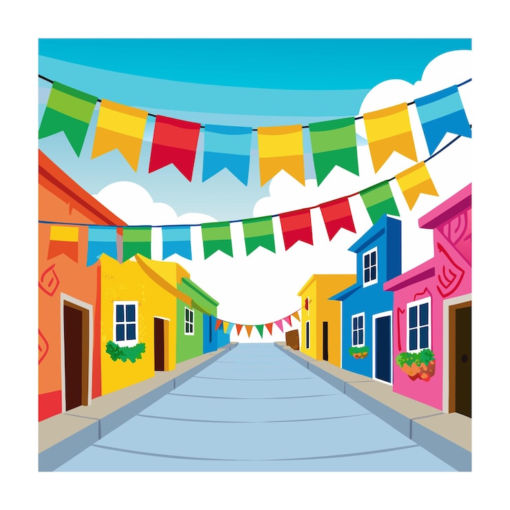 Vector una calle colorida con un estandarte colorido que dice arco iris