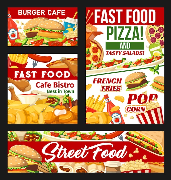 Calle comida rápida platos banners vector
