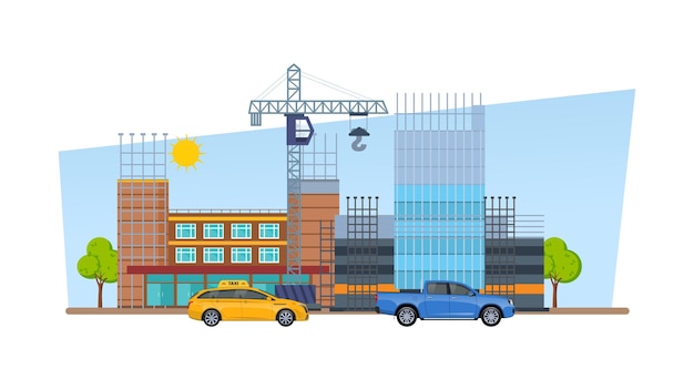 Calles de paisajes de la ciudad en rascacielos de fondo y edificios industriales