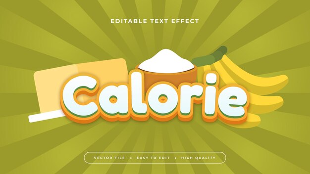 Caloría amarilla verde y blanca estilo de fuente de efecto de texto editable en 3D