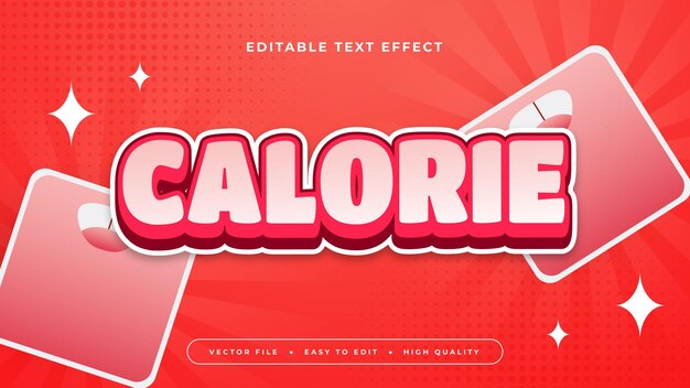 Caloría roja y blanca estilo de fuente de efecto de texto editable en 3D