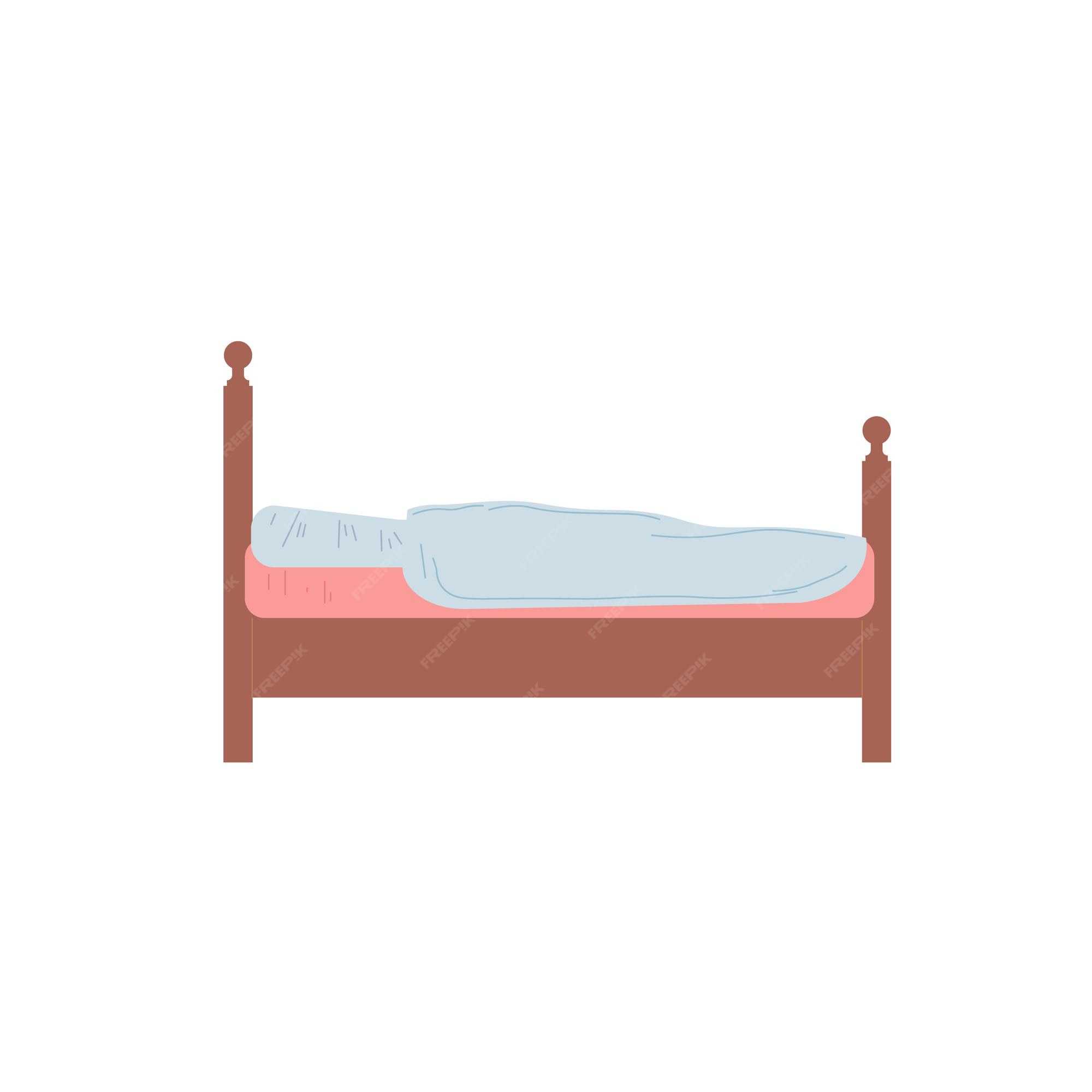 Cama de dibujos animados plano de vector con almohada y manta aislada sobre  fondo vacío: muebles modernos, elementos interiores de dormitorio, concepto  de vida hogareña de confort, diseño de anuncios de banner