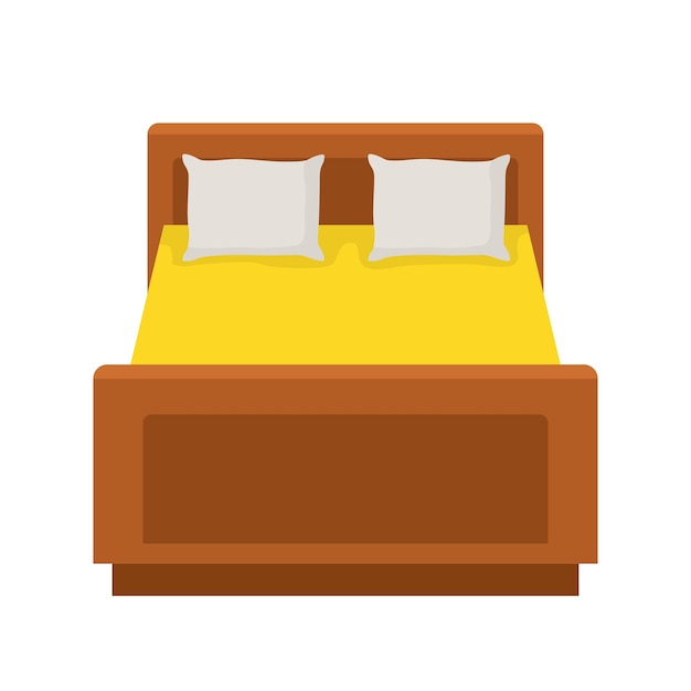 Cama doble con almohadas y sábanas aisladas en ilustración vectorial de fondo blanco