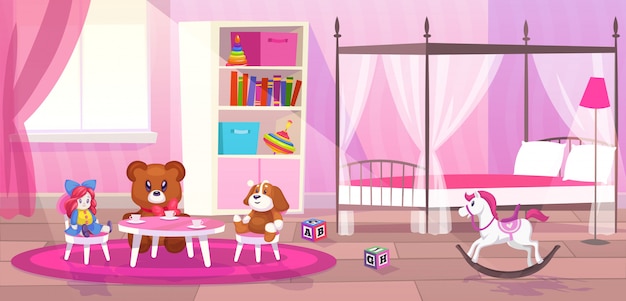 Cama habitación chica. dormitorio infantil interior niñas apartamento juguetes girly almacenamiento decoración muebles kid playroom flat cartoon