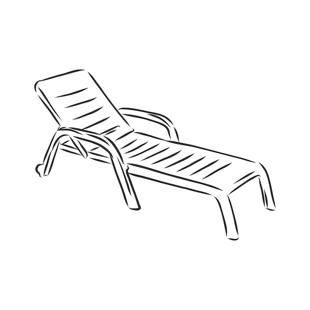 Una cama de playa en estilo de dibujo Ilustración de dibujo de vector de chaise longue de cama de playa de contorno aislado