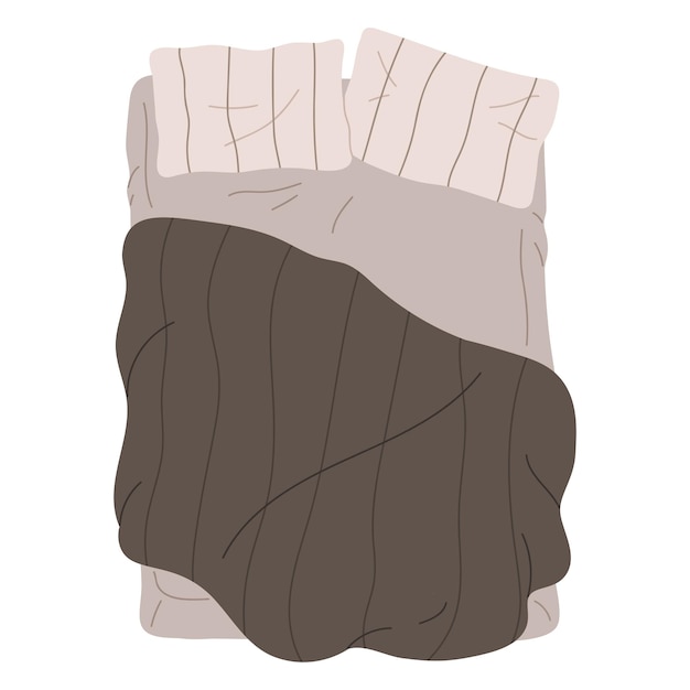 Cama con ropa de cama ilustración vectorial plana Vista cómoda de la cama desde arriba