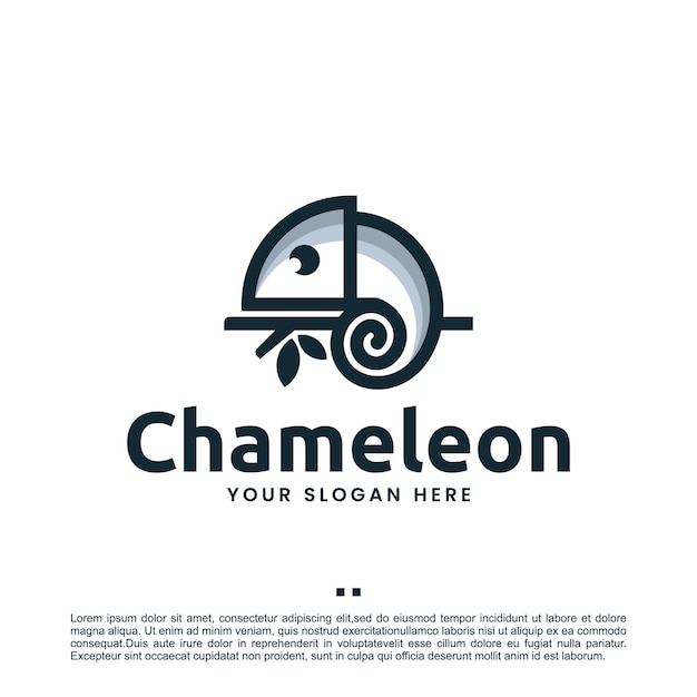 Camaleón, arte lineal, plantilla de diseño de logotipo