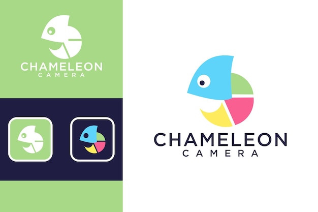 Vector camaleón colorido o camaleón con diseño de logotipo de cámara