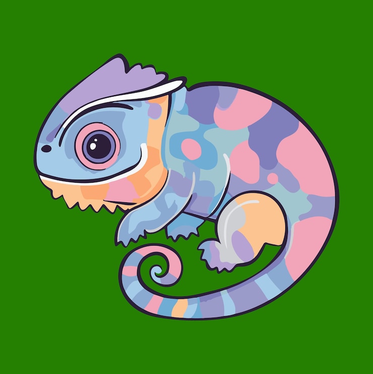 Vector el camaleón de dibujos animados, el camaleón vectorial, el clipart del camaleón.