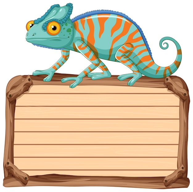 El camaleón en la ilustración de un letrero de madera