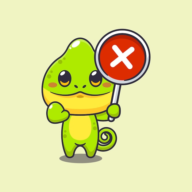 Camaleón con ilustración vectorial de dibujos animados de signo incorrecto
