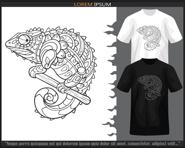 Camaleón mandala artes aislado en camiseta en blanco y negro