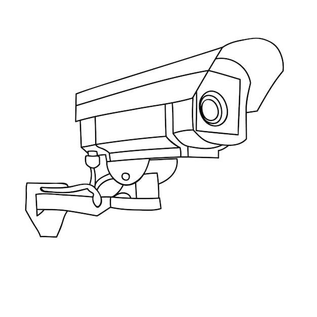 Vector cámara cctv de contorno de fondo blanco