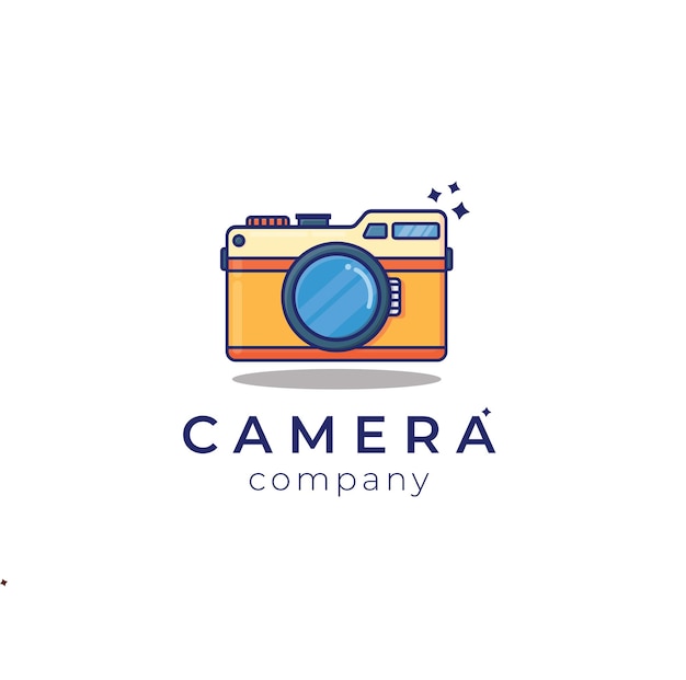 Cámara colorida con resaltado de logotipo de estilo de línea y detalle de sombra plantilla de logotipo vectorial