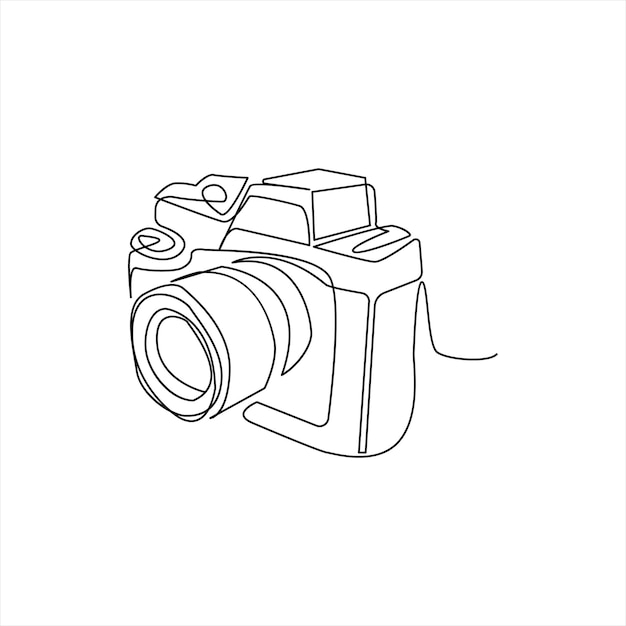 Cámara continua de una línea de arte contorno dibujo ilustración imagen vectorial dibujada a mano