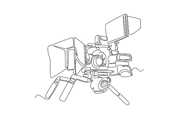 Cámara de dibujo de una línea continua para filmar Concepto de herramientas de grabación de video Ilustración gráfica de vector de diseño de dibujo de una sola línea