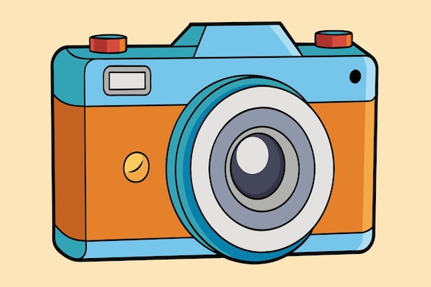 Vector una cámara de dibujos animados con un cuerpo azul y naranja