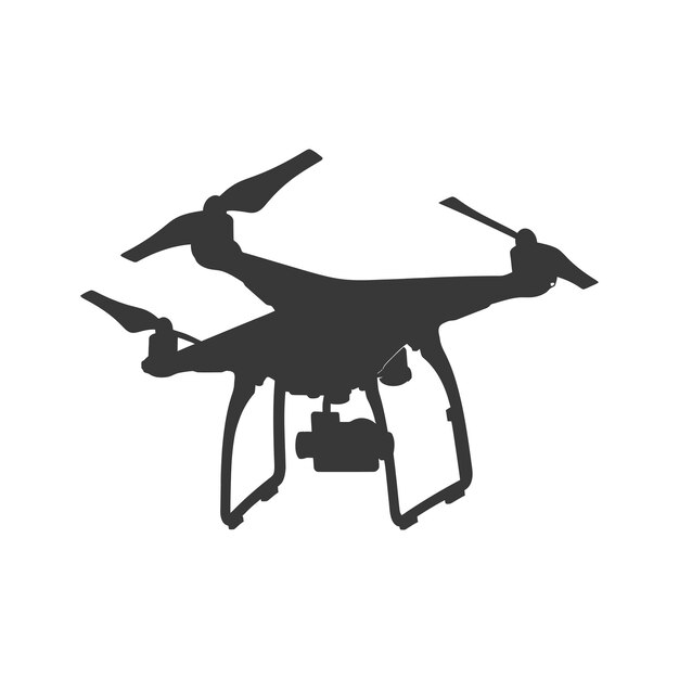 Vector cámara de dron voladora de silueta sólo color negro