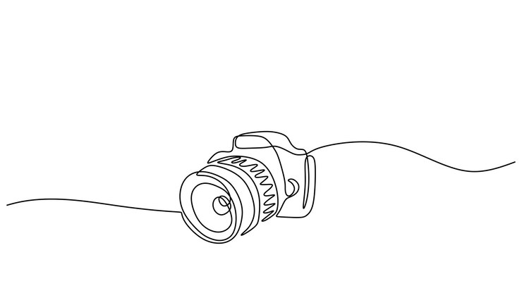 Cámara DSLR dibujo de una línea continua ilustración vectorial trazo editable dibujado a mano