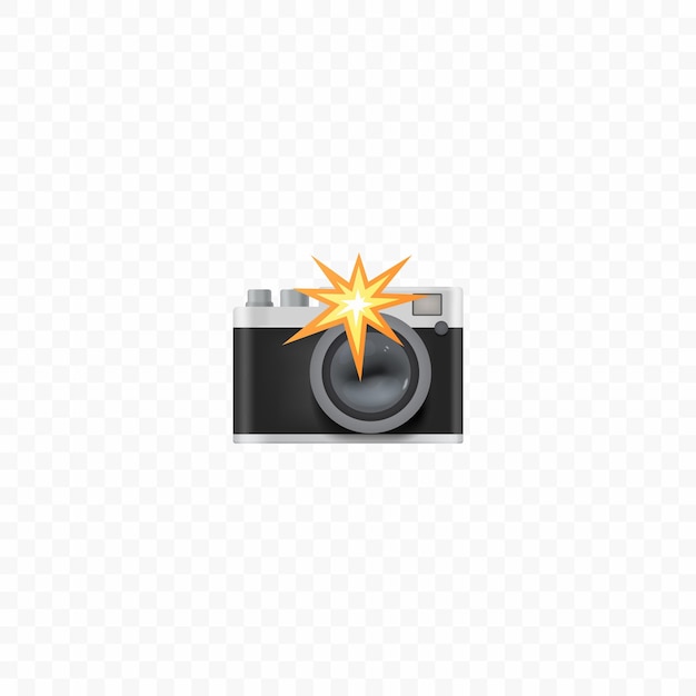 una cámara con un flash en un fondo transparente icono 3D realista