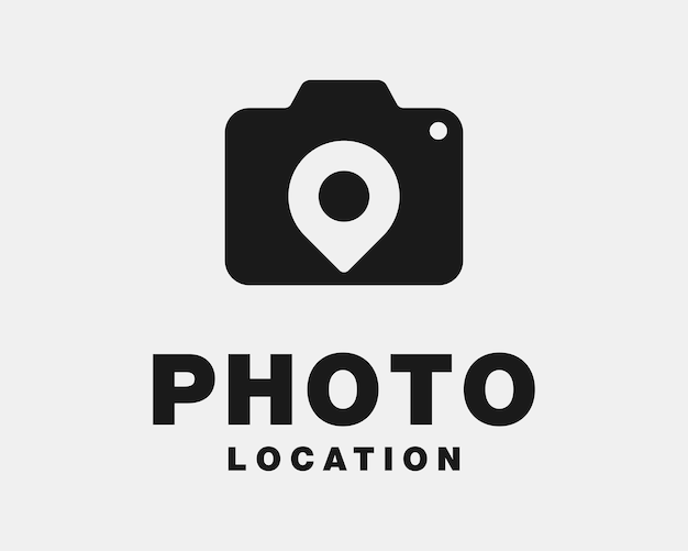 Cámara Foto Fotografía Lente Imagen Ubicación Pin Mapa Buscar Buscar Navegación Vector Logo Diseño
