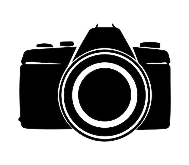 Cámara fotográfica digital Icono vectorial plano de contorno simple aislado en fondo azul