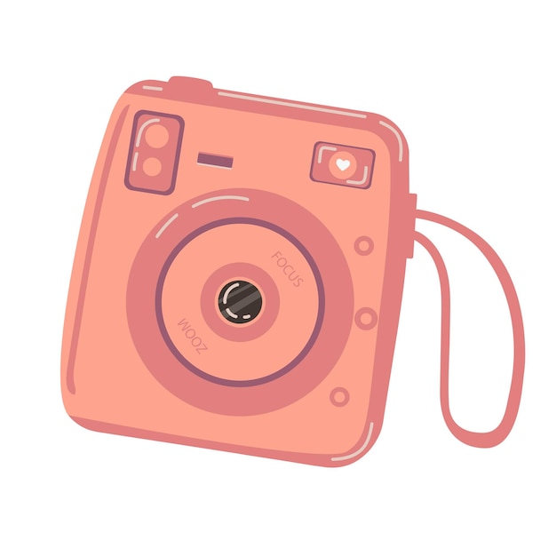 Cámara fotográfica rosa retro aislada sobre un fondo blanco Ilustración vectorial