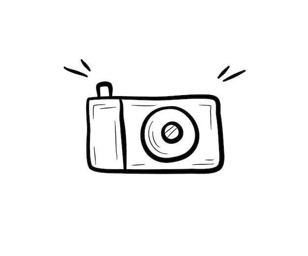 Cámara de fotos en blanco y negro dibujada a mano Dispositivo para fotografiar elementos decorativos