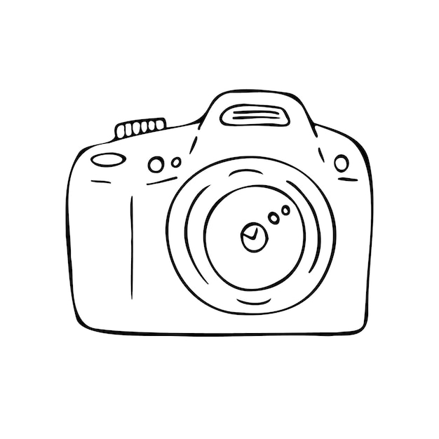 Cámara de fotos de boceto de garabato dibujado a mano vectorial