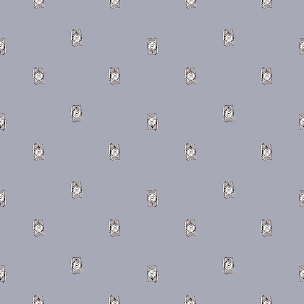 Cámara de fotos de patrones sin fisuras. Lindo fondo de cámaras vintage. Textura repetida en estilo garabato para tela, papel de envolver, papel tapiz, tejido. ilustración vectorial
