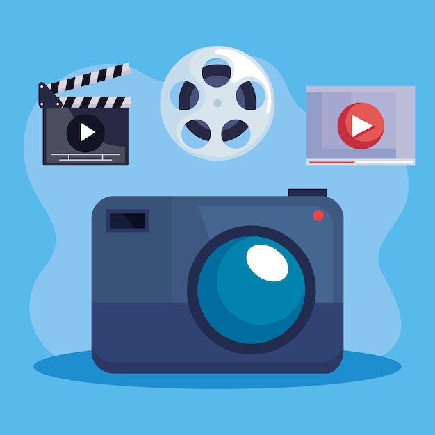 Cámara con iconos de producción de video