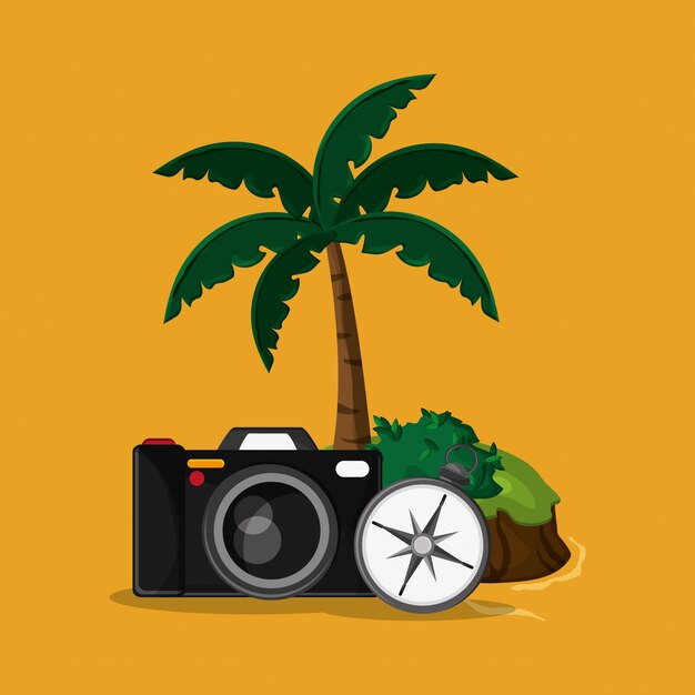 cámara con imagen de iconos de viaje de vacaciones