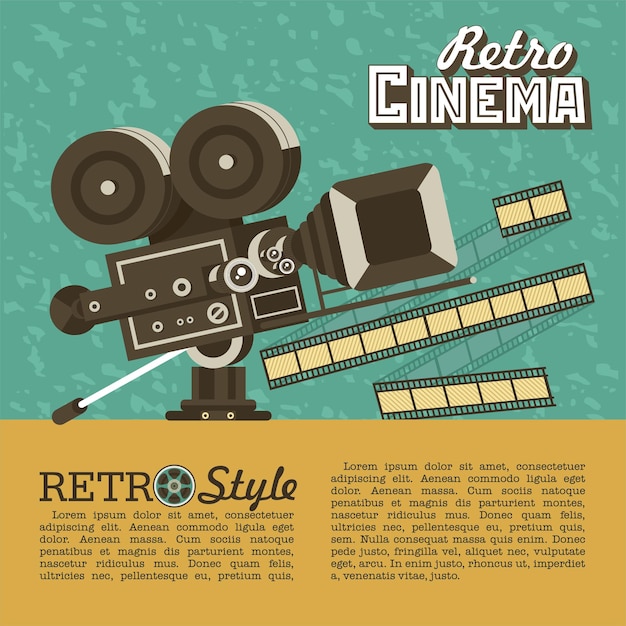 Cámara de película vintage. Cartel de estilo vintage con lugar para texto. Cine retro.