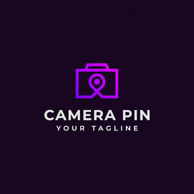 Vector cámara y pin, fotografía, diseño de logotipo de ubicación