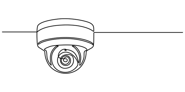 Cámara de seguridad Icono de línea única Dibujo de línea continua del icono de seguridad Vector de símbolo dibujado a mano