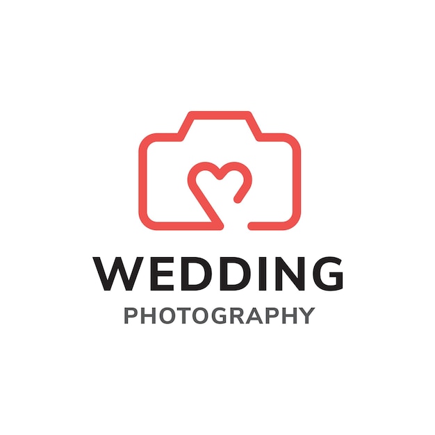 Cámara y símbolo del corazón en el interior para fotografía de bodas