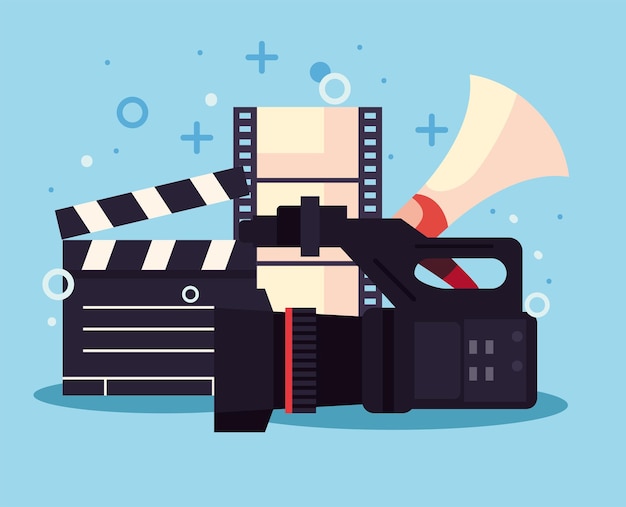 Vector cámara de video con iconos de producción de películas